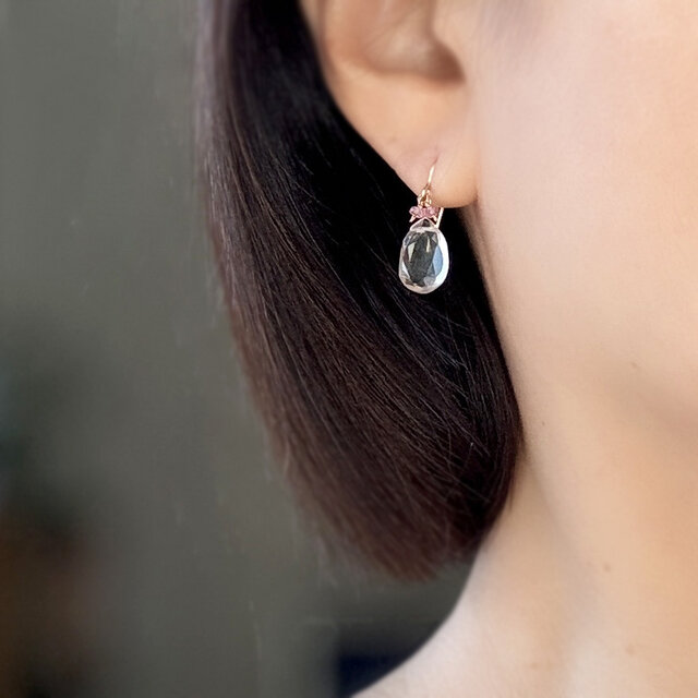 桜の花びら ピアス／イヤリング｜天然石 ローズクォーツ｜14Kgf｜ー