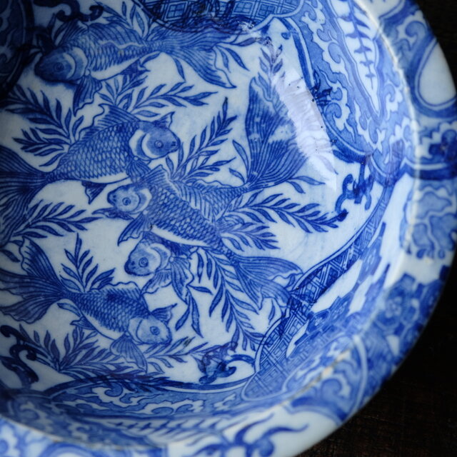 五匹の金魚◇瀬戸焼 金魚文印判鉢 碗 骨董/antiques 丁寧な