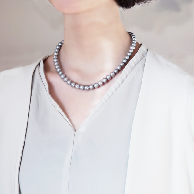 シルバーパール(淡水真珠)の一連ネックレス ~銀花 ハンドメイド