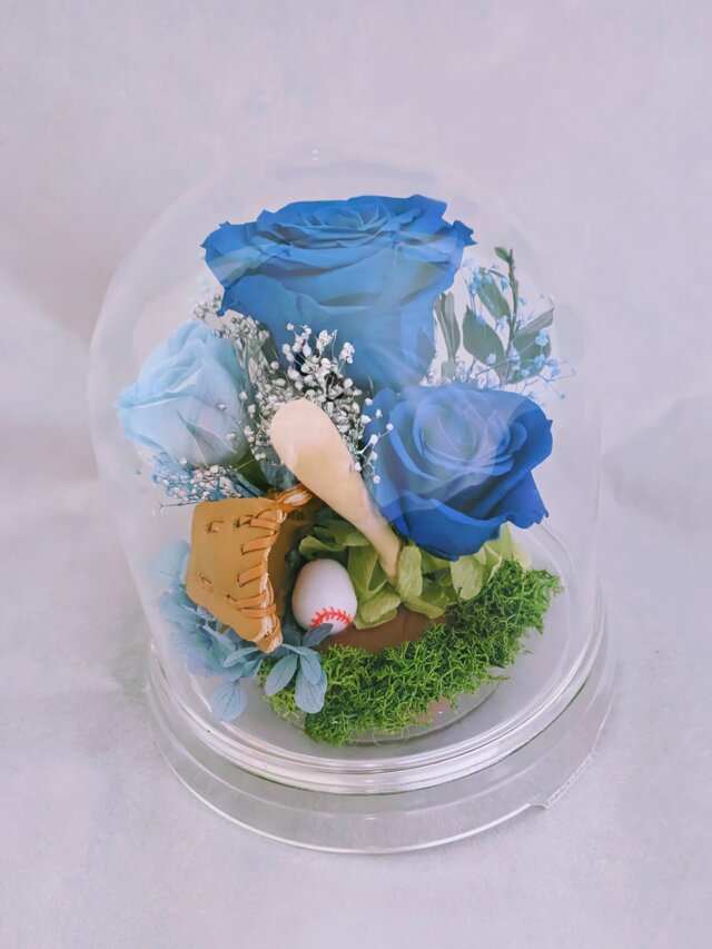 プリザーブドフラワー青い薔薇の野球ドームアレンジ