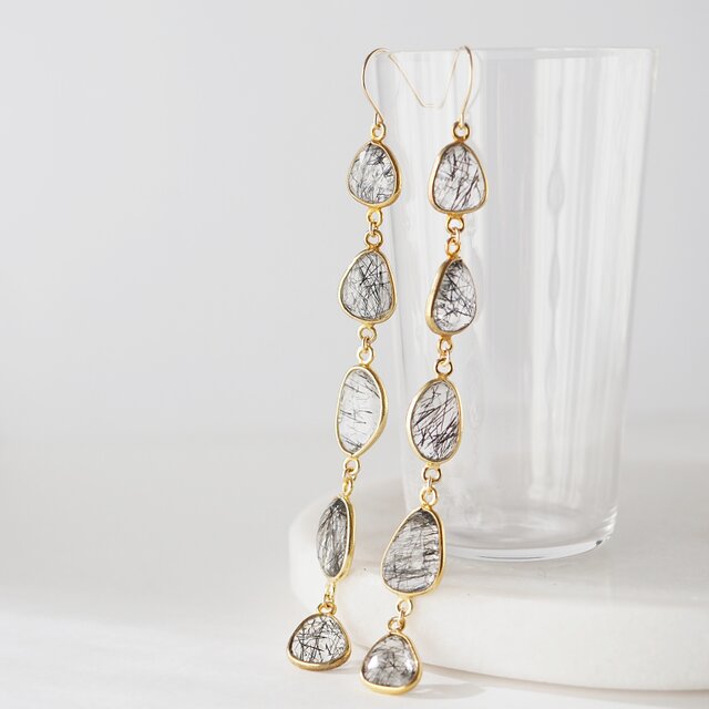 K10 / ブラックトルマリンクォーツピアス（F） / 送料無料