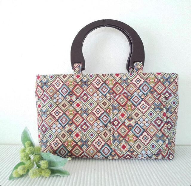 wood♡ゴブラン織✴︎横長トートbag | iichi 日々の暮らしを心地よく