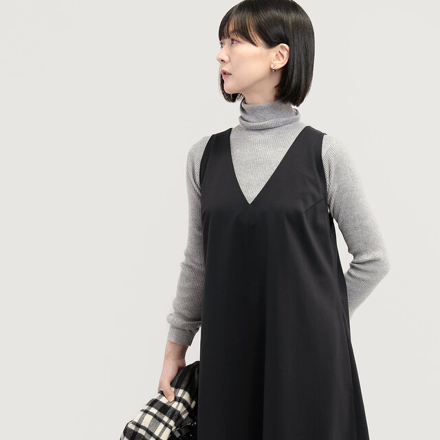 年間通して一枚で 前後2WAY 上質 ジャンスカワンピース 黒 ○CORALIE