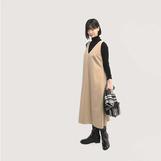 年間通して一枚で 前後2WAY 上質 ジャンスカワンピース 黒 ○CORALIE