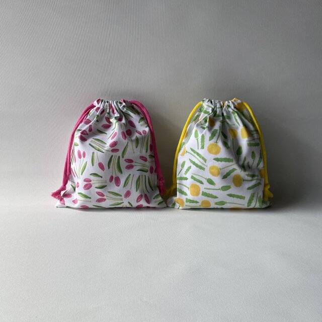 【受注製作】巾着袋（小）たんぽぽ柄、チューリップ柄