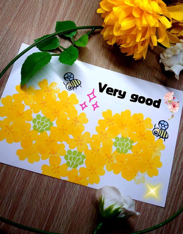 消しゴムはんこ「菜の花②・ミツバチ」4個