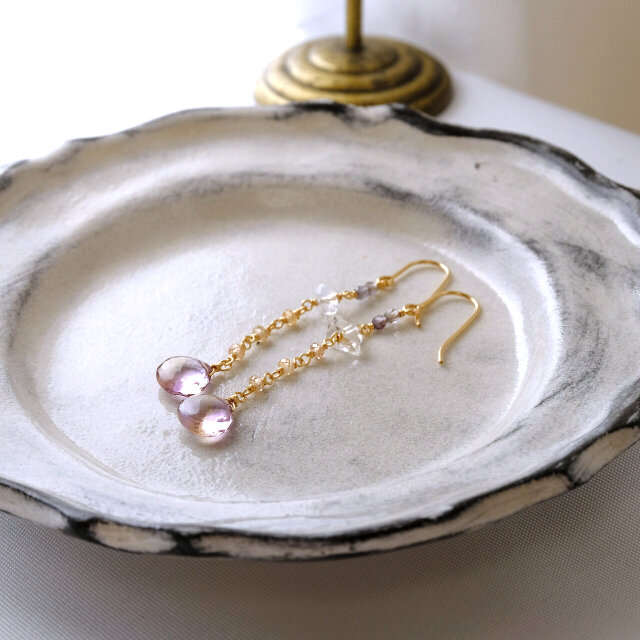 ☆SALE】宝石質アメトリンのロングピアス（マロン）・イヤリング変更可