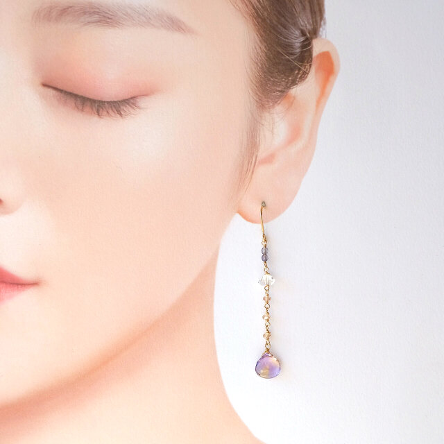 ☆SALE】宝石質アメトリンのロングピアス（マロン）・イヤリング変更可