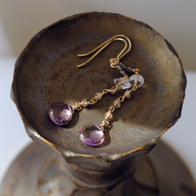 ☆SALE】宝石質アメトリンのロングピアス（マロン）・イヤリング変更可
