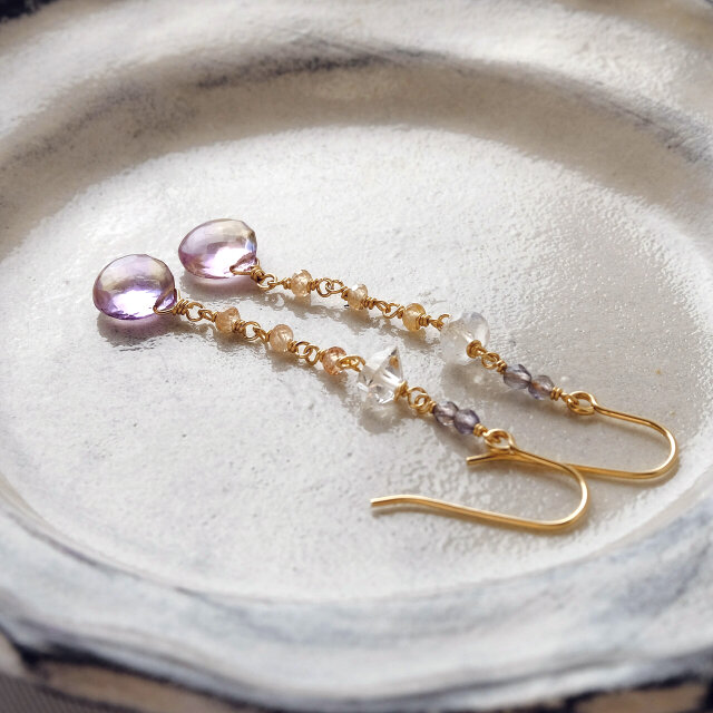 ☆SALE】宝石質アメトリンのロングピアス（マロン）・イヤリング変更可