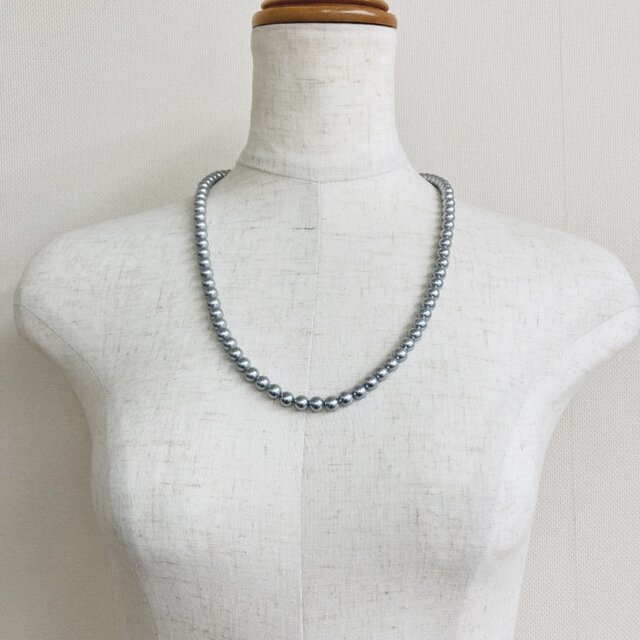 貝磨きパールマチネーネックレス/約7mm約60cm/磨きグレー/made in 