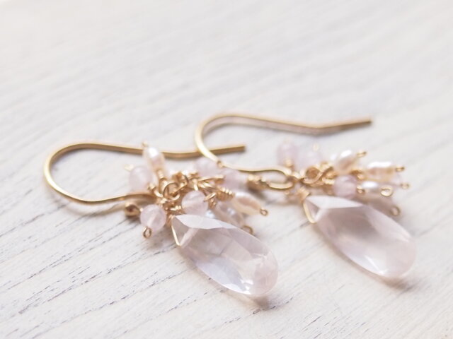 桜色！14kgfグァバクォーツロングピアス/イヤリング 桜色！14kgfグァバクォーツロングピアス/イヤリング