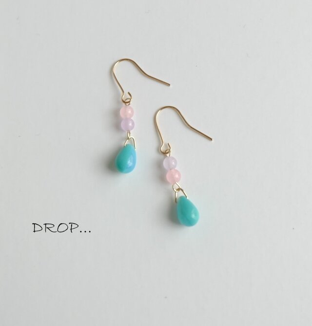 d45-57【イライラ解消】カルセドニーと【アクアブルー】ドロップのアレンジピアス（パーツ変更可能）