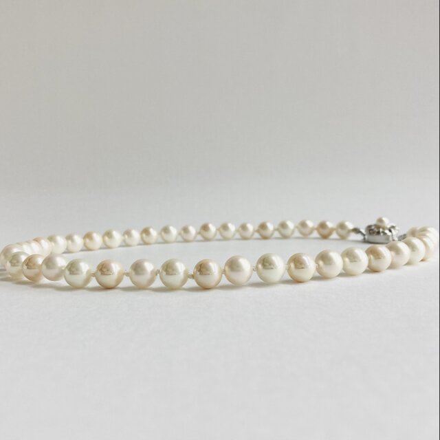 貝磨きパールホワイトmixオールノットネックレス/8mm約42cm/ホワイトmix/made in japan