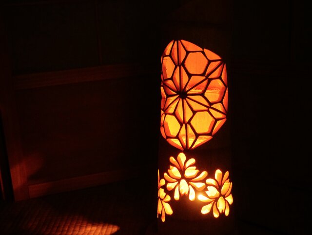 竹灯り・竹あかり・竹灯籠・竹ランプ 繊細彫り～～ 癒しの灯り☆放光