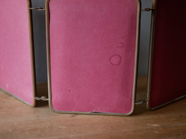 ピンクの三面鏡 フランスアンティーク ブロカント アンティーク