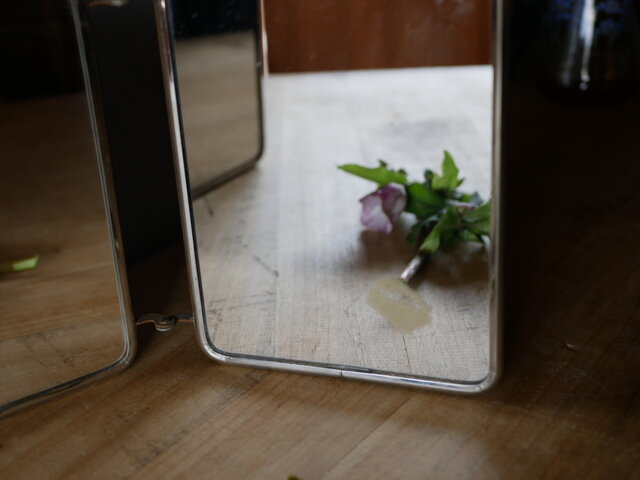 フランスアンティーク風　ミラー　鏡　ヴィンテージ　ブロカント ピンクの三面鏡 フランスアンティーク ブロカント アンティーク