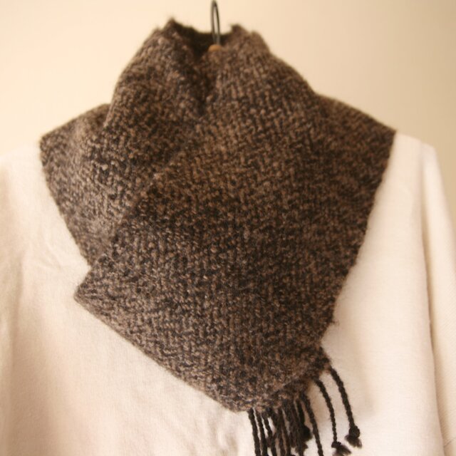 ホームスパンマフラー（手紡ぎ手織り）【ブラウン斜め網代】