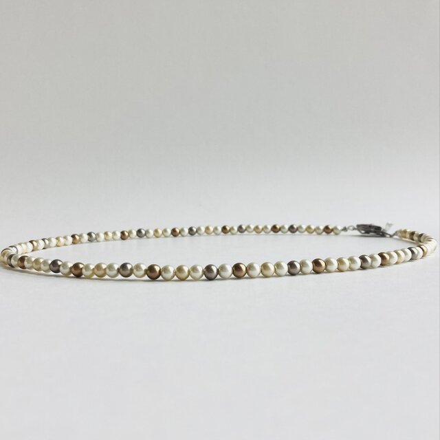 ガラスベビーパールマルチカラーネックレス/4mm約42cm/オールドローズmix/R/made in japan