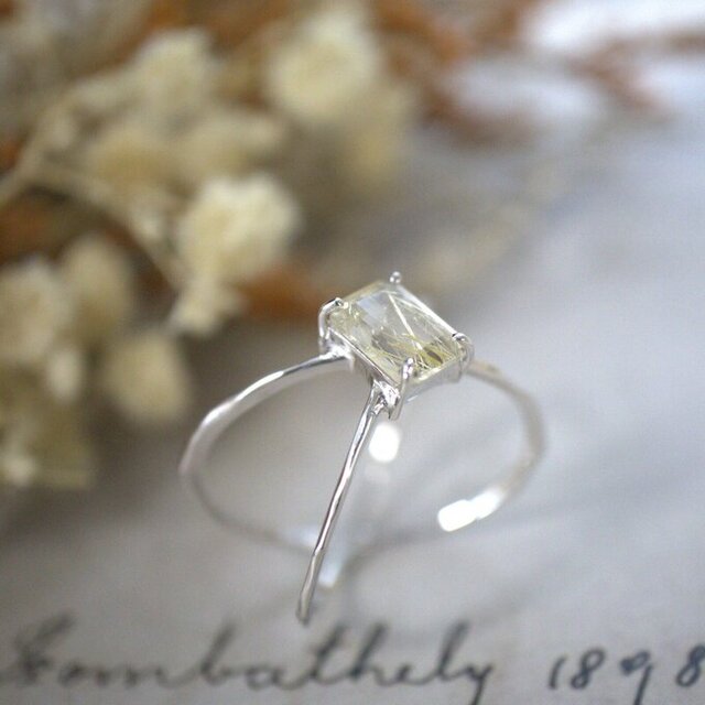 ゴールデンルチルクォーツ クロス リング】 誕生石 オクタゴン