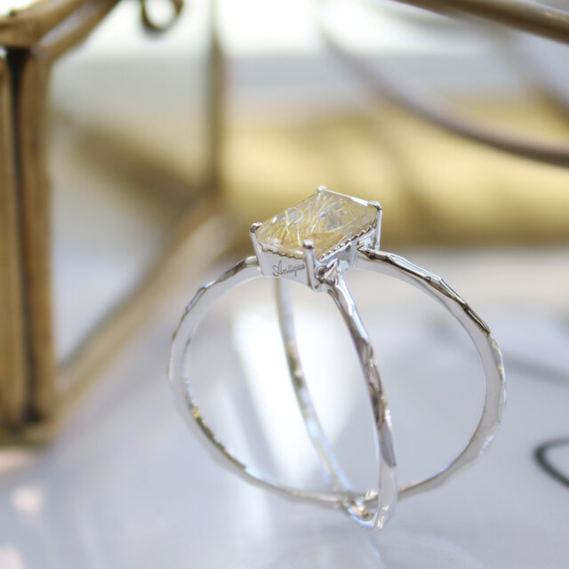 ゴールデンルチルクォーツ クロス リング】 誕生石 オクタゴンカット 7