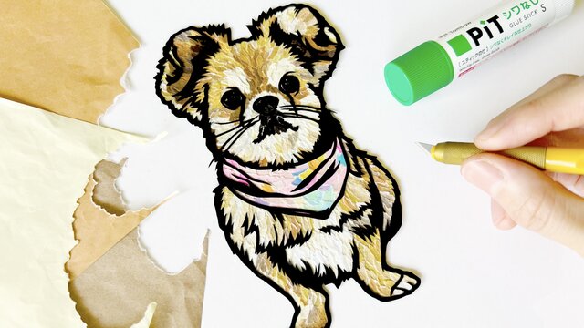 ペット似顔絵 個性的 オーダーアート【切り絵×ちぎり絵】原画 SDGs 犬 