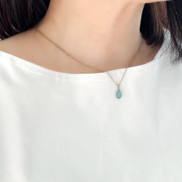 3月誕生石 アクアマリン 一粒ネックレス 14Kgf 澄んだ水色 ー Lucent 