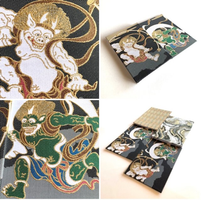 風神・雷神の図 織額 織物画 手織 綴織 製作 ガラス額装品/未使用