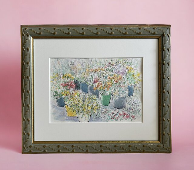 春を告げる店先(透明水彩、原画、額付き、パリ) | iichi 日々の暮らし