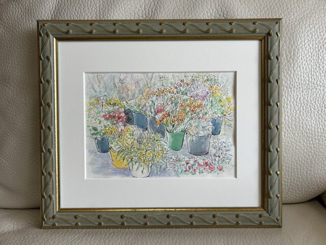 春を告げる店先(透明水彩、原画、額付き、パリ) | iichi 日々の暮らし