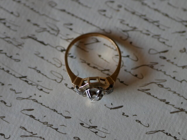 アールデコ　K18 アンティークリング　フランスアンティーク FR-19】アールデコ オクトゴナル アンティークリング K18 指輪