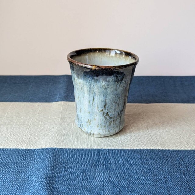 ブルーのフリーカップ　【手仕事　民藝　和　陶器】