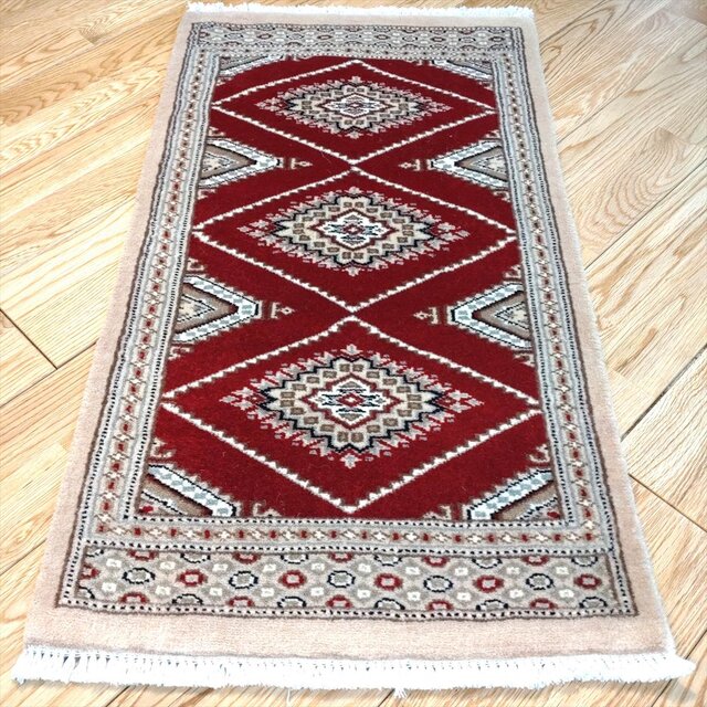 パキスタン絨毯 ハイクオリティ 79x44cm 玄関マット 手織り カーペット 