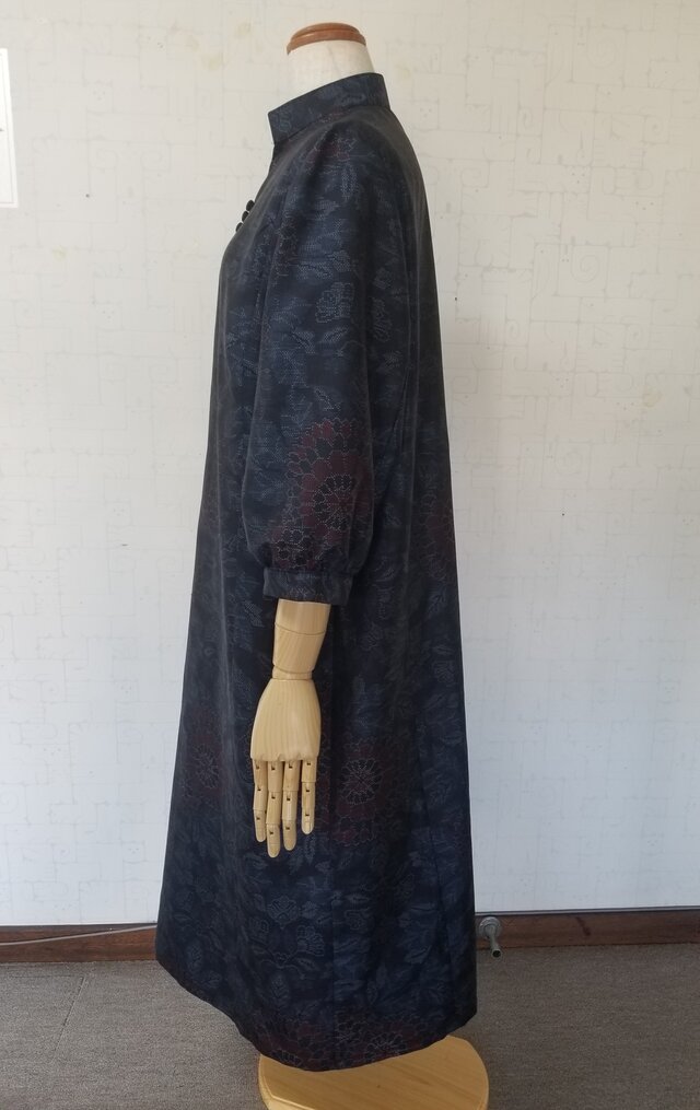 大島紬リメイク 変わりスタンドカラーワンピース | iichi 日々の暮らし