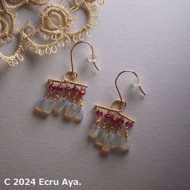 *桜のお祭りに*ルビーとプレシャスオパールの春のピアス