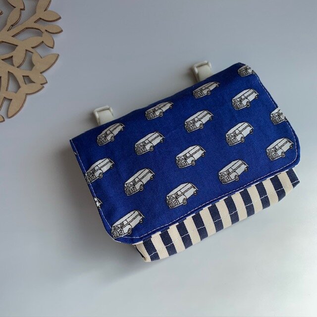 移動ポケット（ブルー・レトロバス）ティッシュケースあり・マチつき