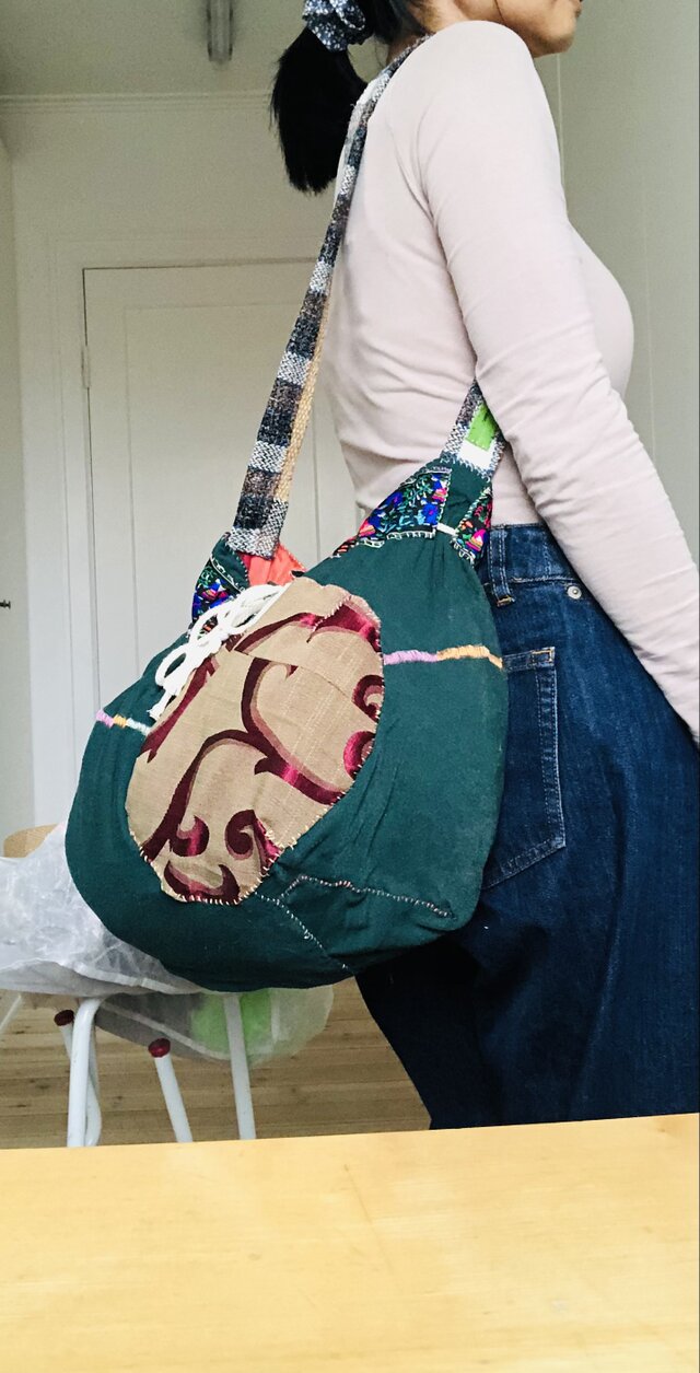 Bag 巾着バッグ ワンハンドル 手縫いのバッグ 布製 スローファッション