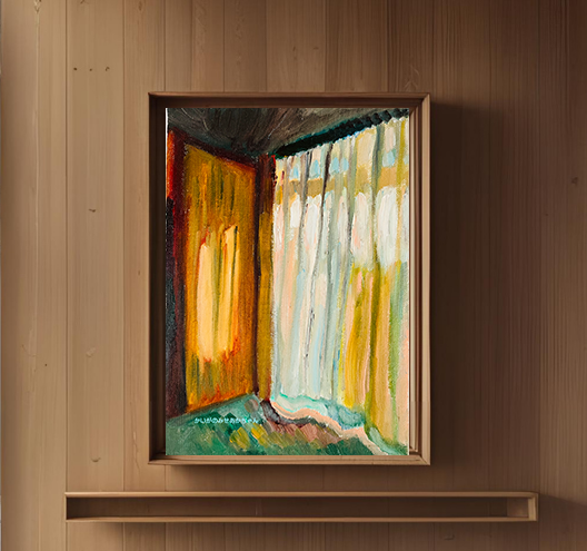 32×41㎝「夕方の部屋の中 D」油彩・原画・F6 原画「部屋の中5」サムホール・油彩画 | iichi 日々の暮らしを