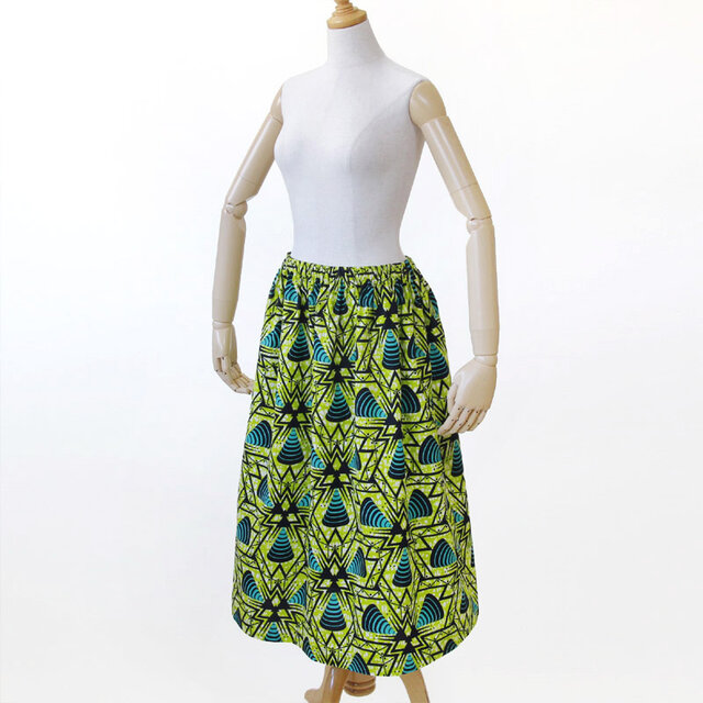 アフリカ布のギャザースカート（ ドリル ）アフリカンプリント 