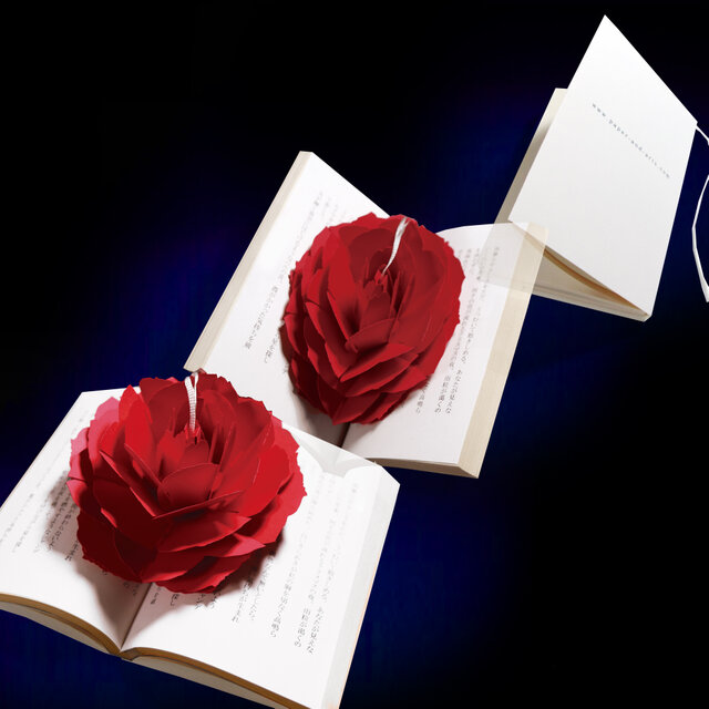 紙の花のしおり　ポップアップペーパーブックマーク〈レッドローズ〉 カラーバリエーション有