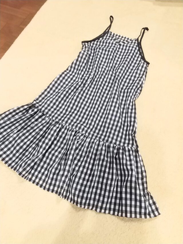 和紙みたいなギンガムチェックキャミワンピ