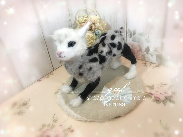 アートドール　ツノ羊幻獣43 羊毛フェルト 薔薇 狐 ローズ フォックス 全身可動 羊毛フェルト アートドール