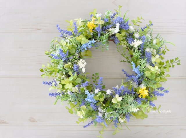 ラベンダーとベロニカ フラワーリース：ラベンダー パープル 水色