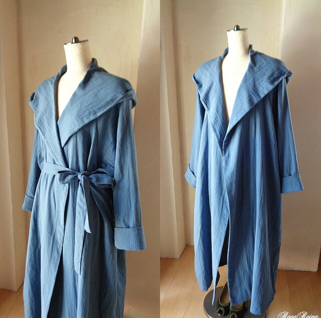 sold くすみブルー♥魔法使いビッグフード ローブコート ダブルガーゼ