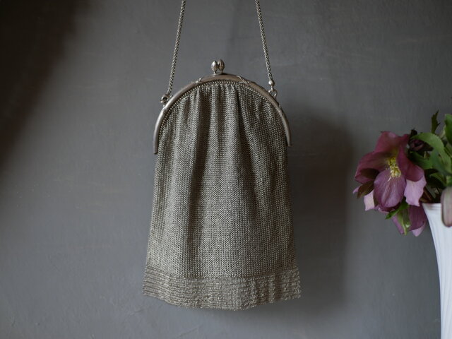 純銀　シャトレーンバッグ　メッシュバッグ　フランスアンティーク　ヨーロッパ 純銀 メッシュバッグ シャトレーン フランスアンティーク アンティーク