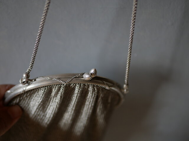 純銀　シャトレーンバッグ　メッシュバッグ　フランスアンティーク　ヨーロッパ 純銀 メッシュバッグ シャトレーン フランスアンティーク