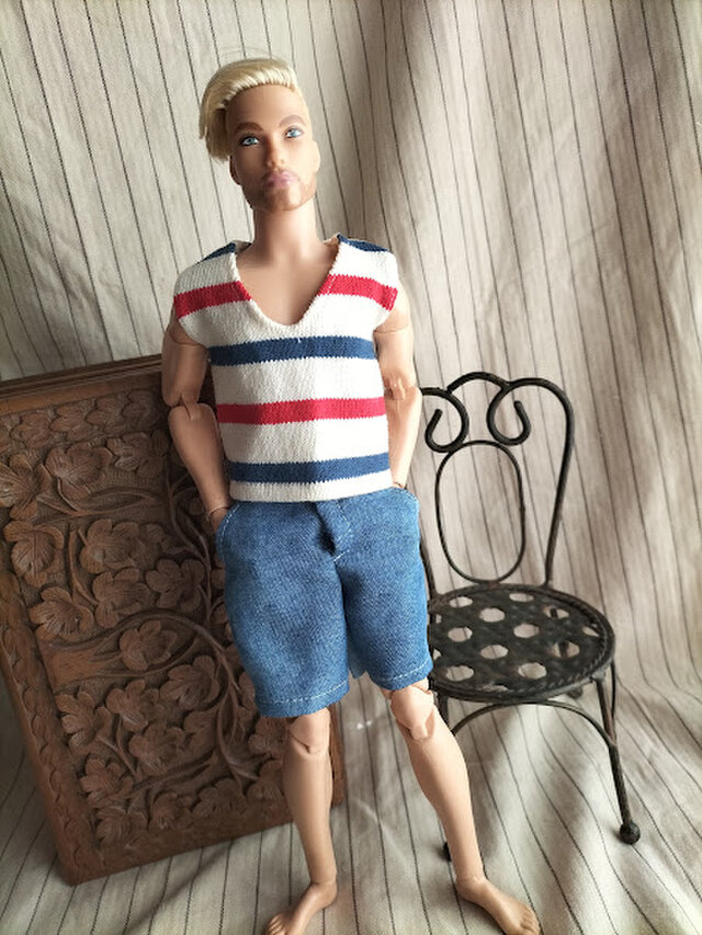 ケン LOOKS(背丈31cm)用 ノースリーブシャツとロングパンツ(B) ハンドメイド
