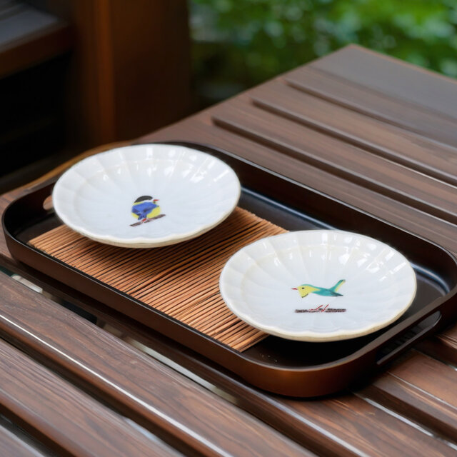 コマドリ・シジュウカラ豆皿【九谷焼】