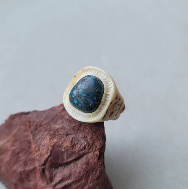 鹿の角 クラウドマウンテンターコイズのリング 約9号