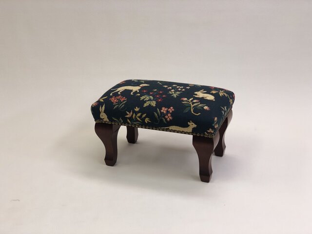 フットスツールスクエア フランスゴブラン織り動物青緑限定1脚